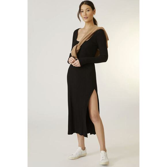 NEW Anthropologie Black Stateside Ribbed Midi Dress - Large - Picture 1 of 5